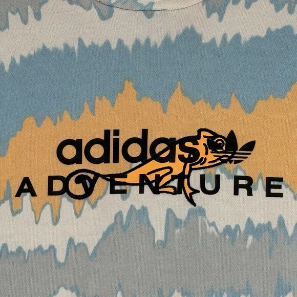 Adidas Adventure AOP Sweatshirt Men Medium Orange Blue Zig Zag Stripe Streetwear - Picture 5 of 12